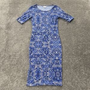 LuLaRoe Blue White Floral Bodycon Midi Dress Stretch Slim Fit Womens XXS USA